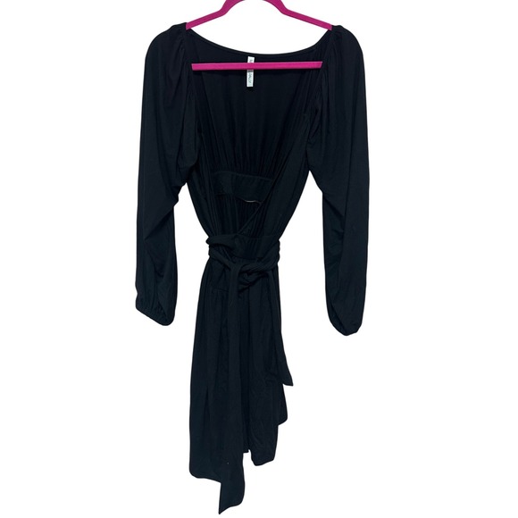 Rachel Pally Black Long Sleeve True Wrap Tie Waist Mini Dress Stretch Classic - Picture 1 of 5